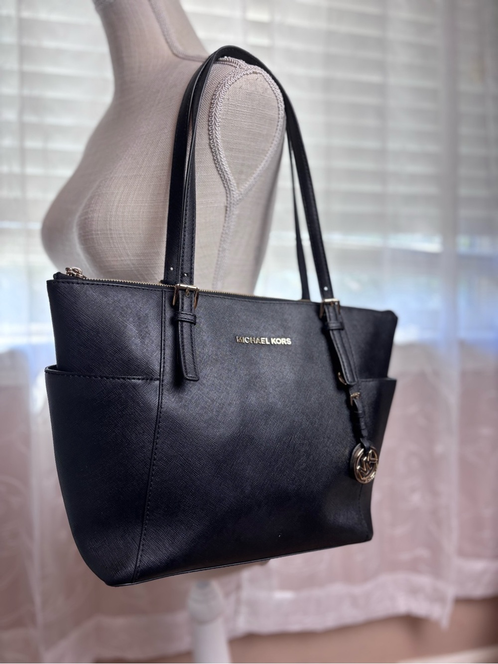 Michael Kors Black Saffiano Leather Tote with Gold Hardware - Picture 2 of 14
